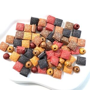 68pc Wood Bead Mix – Boho Carved Squares
